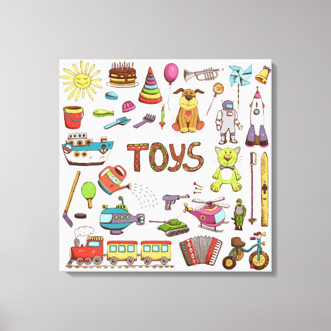 Cute Hand plockade Kids Tecknad Leksaker Canvastryck (Framsida)