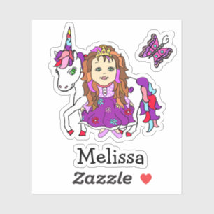 Cute Hand plockade Princess och Unicorn och Namn Klistermärken