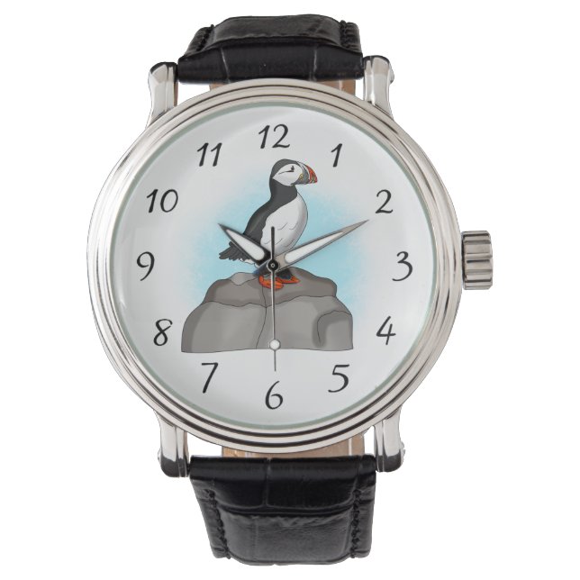 Cute Hand plockade Puffin Armbandsur (Framsida)