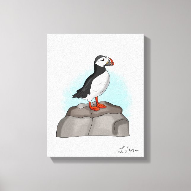 Cute Hand plockade Puffin Canvastryck (Framsida)