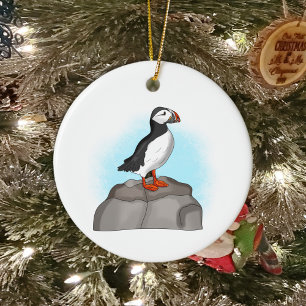 Cute Hand plockade Puffin Julgransprydnad Keramik