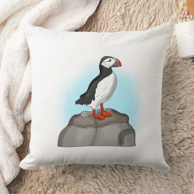 Cute Hand plockade Puffin Kudde (Filt)