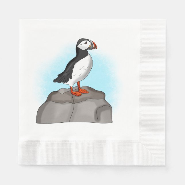Cute Hand plockade Puffin Pappersservett (Framsidan)
