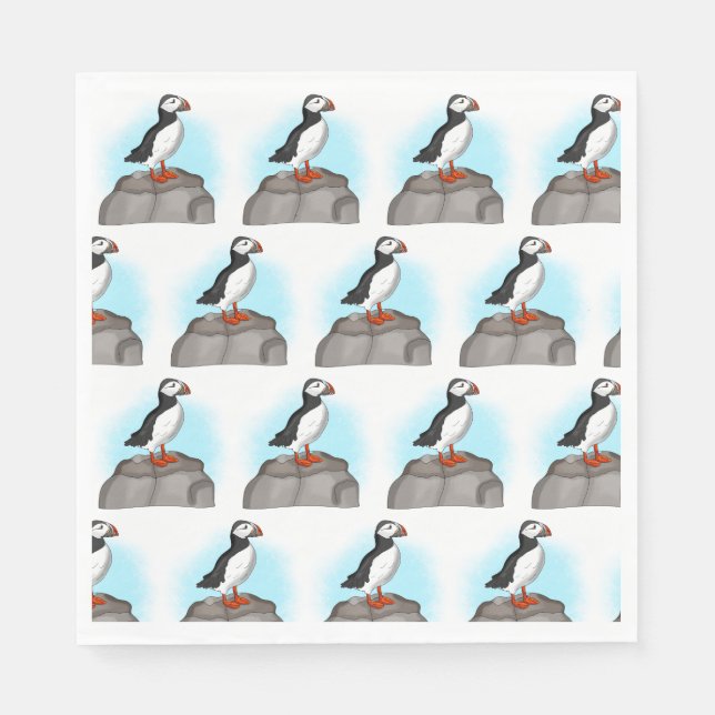 Cute Hand plockade Puffin Pappersservett (Framsidan)