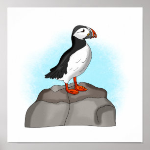 Cute Hand plockade Puffin Poster