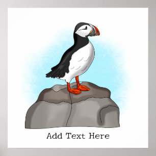 Cute Hand plockade Puffin Poster