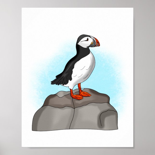 Cute Hand plockade Puffin Poster (Framsidan)