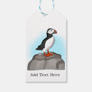 Cute Hand plockade Puffin Presentetikett
