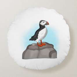 Cute Hand plockade Puffin Rund Kudde