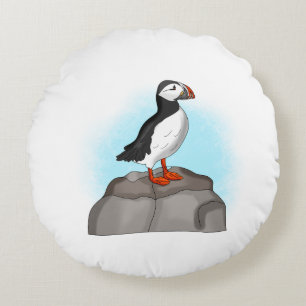Cute Hand plockade Puffin Rund Kudde