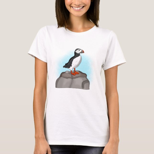 Cute Hand plockade Puffin T Shirt (Framsida)