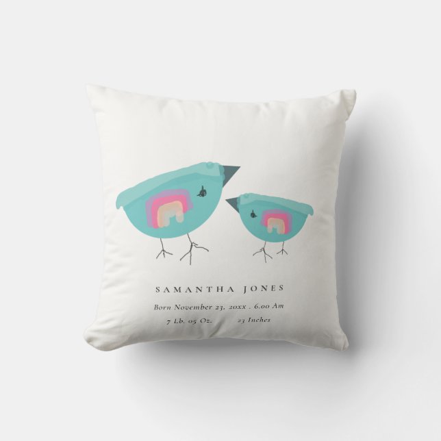 Cute Hand plockade Rainbow Blue Birdy Baby Birdy B Kudde (Framsida)