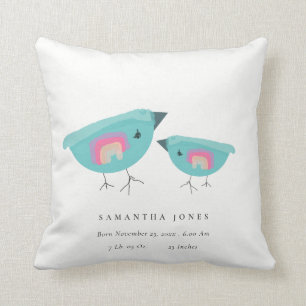 Cute Hand plockade Rainbow Blue Birdy Baby Birdy B Kudde