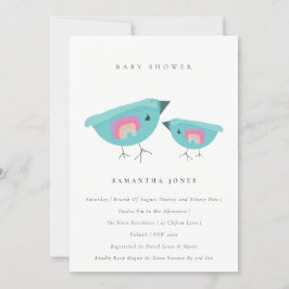 Cute Hand plockade Rainbow Blue Birdy Baby Shower Inbjudningar
