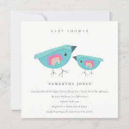 Cute Hand plockade Rainbow Blue Birdy Baby Shower Inbjudningar