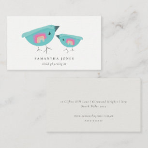 Cute Hand plockade Rainbow Blue Birdy Mor Baby Visitkort
