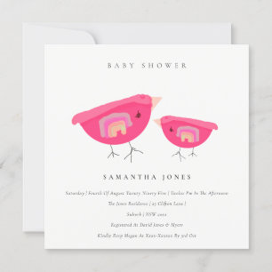 Cute Hand plockade Rainbow Rosa Birdy Baby Shower Inbjudningar