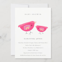 Cute Hand plockade Rainbow Rosa Birdy Baby Shower Inbjudningar