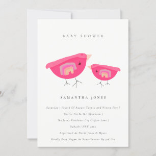 Cute Hand plockade Rainbow Rosa Birdy Baby Shower Inbjudningar