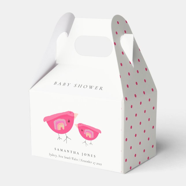 Cute Hand plockade Rainbow Rosa Birdy Baby Shower Presentaskar (Framsidan Sidan)