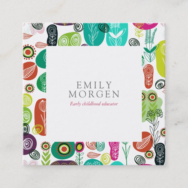 Cute Hand plockade Retro Flowers Children Educatio Fyrkantigt Visitkort (Framsida)