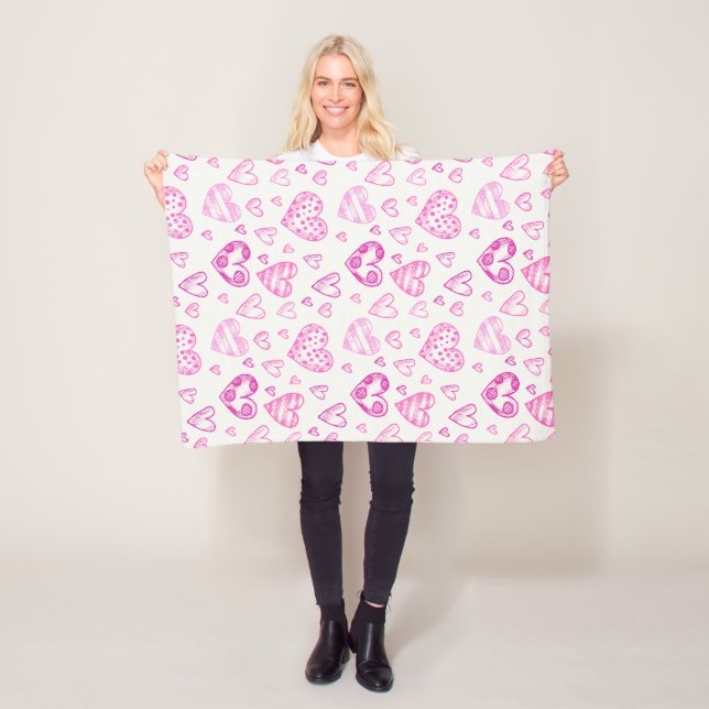 Cute Hand plockade Rosa Heart Valentindagen Mönste Fleecefilt (På plats)