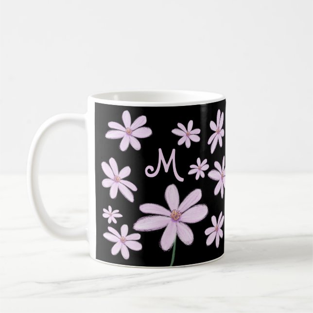 Cute Hand plockade Sketchy Pastel Flower Coffe Mug Kaffemugg (Vänster)