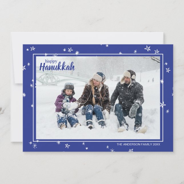 Cute Hand plockade Stars Lycklig Hanukkah Family H Julkort (Framsida)