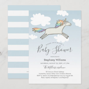 Cute Hand plockade Unicorn Rainbow Baby Shower Inb Inbjudningar