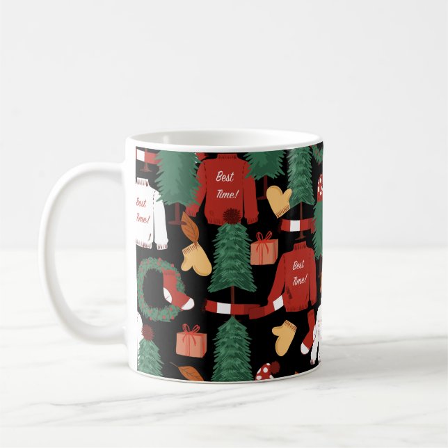 Cute hand plockade utan sjölöst mönster med julkla kaffemugg (Vänster)