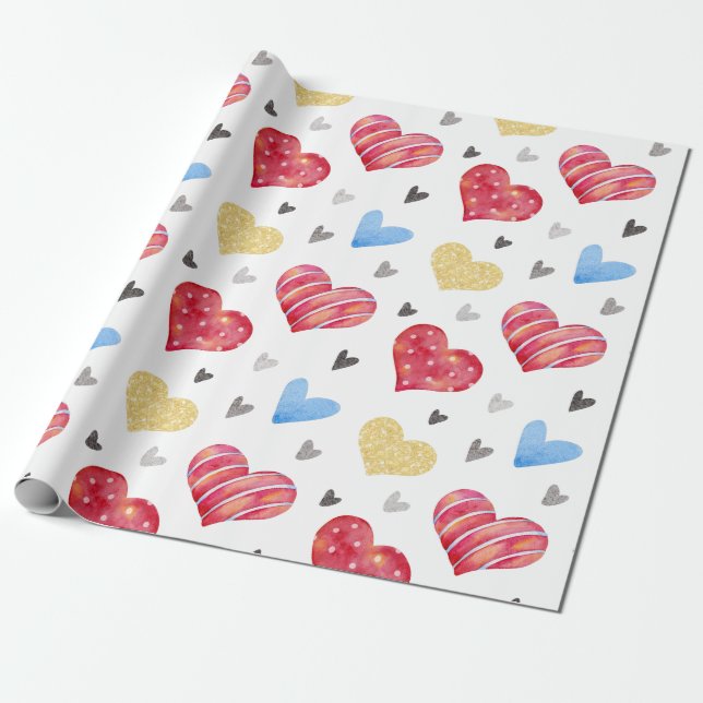 Cute Hand plockade Valentines Hearts Mönster Presentpapper (Utrullad)