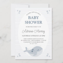 Cute Hand plockade Whale Dusty Blue Baby Shower