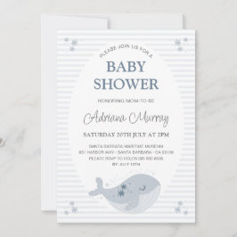 Cute Hand plockade Whale Dusty Blue Baby Shower Inbjudningar