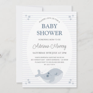 Cute Hand plockade Whale Dusty Blue Baby Shower Inbjudningar