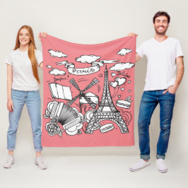 Cute hand sketch Eiffel Torn Paris Frankrike Rosa Fleecefilt
