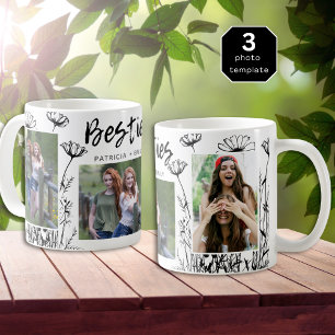 Cute Handdragen Wildblommor 3 Photo Collage Bestie Kaffemugg