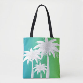 Cute Handflatan Träd Blue Grönt Ombre Preppy Tote Tygkasse