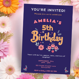 Cute Handlettering Flowers Blommigt Girl's Birthda Inbjudningar