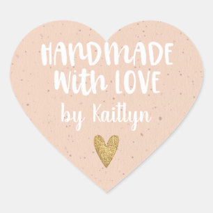 Cute Handmade med Kärlek Hjärtformat Klistermärke