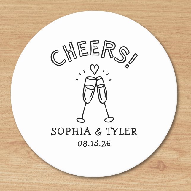 Cute Handskriftlig Cheers enkla anpassade namn Brö Underlägg Papper Rund (Customize these fun, cute, simple coasters for your wedding, engagement, and rehearsal dinner!)