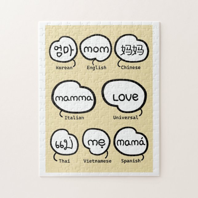 Cute Handskriftlig Mamma World Language Family Pussel (Vertikal)