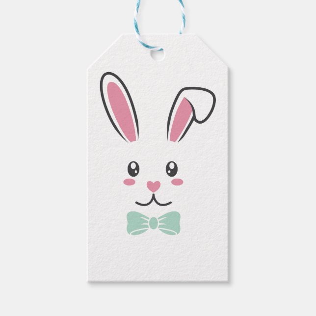 Cute Handsome Påskhare Öron Ansikte Glad påsk Presentetikett (Framsidan)
