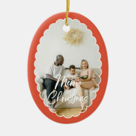 Cute Handwritten Script Merry Christmas 2 Photo Julgransprydnad Keramik