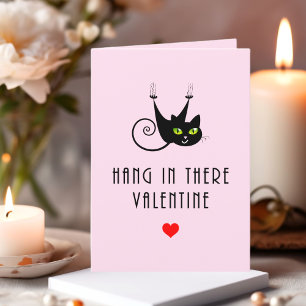 Cute Häng in där Valentine Hanging Black Cat Helgkort