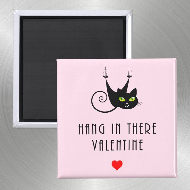 Cute Häng in där Valentine Hanging Black Cat Magnet (Skapare uppladdad)