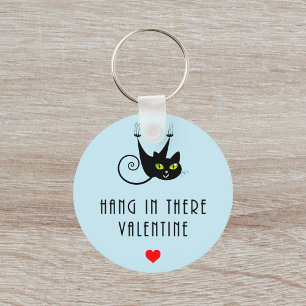 Cute Häng in där Valentine Hanging Black Cat Nyckelring