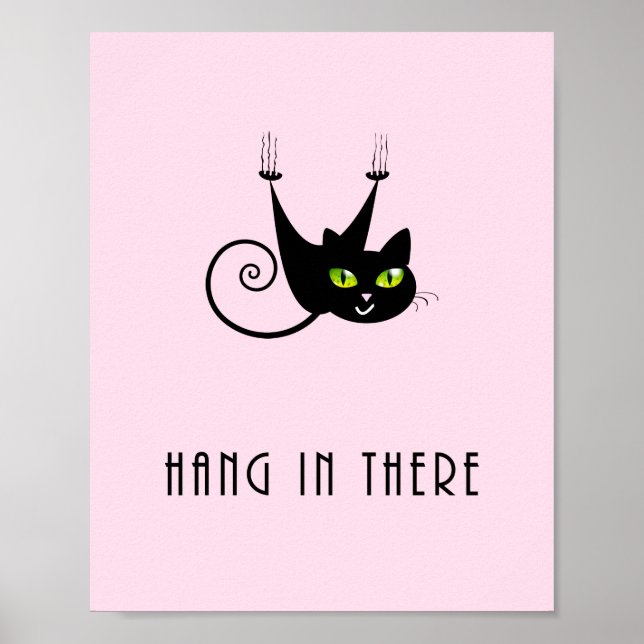 Cute Hängande Black Cat Grönt Öga Poster (Framsidan)