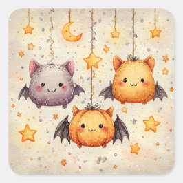 Cute Hanging Bats Halloween Stickers Fyrkantigt Klistermärke