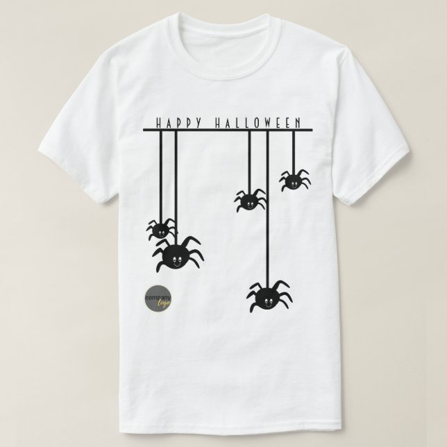 CUTE HANGING BLACK SPIDERS HALLOWEEN Business LOGO T Shirt (Design framsida)