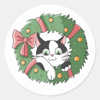 Cute Hanging Christmas Cartoon Kitty Runt Klistermärke